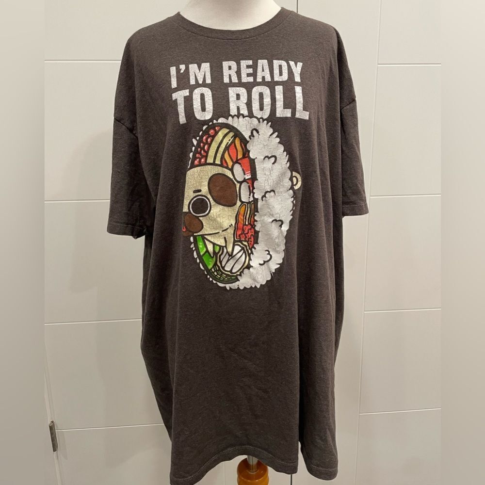 2XL Pug shirt “I’m ready to roll” charcoal gray